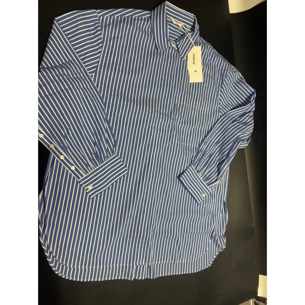 Thakoon NEW Striped Oversizedβ Button Up Long Sleeve Shirt Blue/White Sz Medium